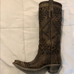 Corral Brown Embroidery and Studded boot